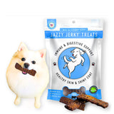 Load image into Gallery viewer, happytails canine wellness, beef jerky for dogs,  Jazzy-Jerky-dog-treats-wag-a-licious-premium-beef-front-snacks-treats-toppers-made-in-usa-natural-ingredients-prebiotics-immune-digestive-support-10oz-new